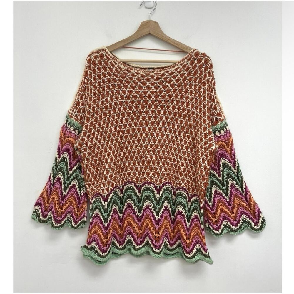 Free People Heatwave Pullover Crochet Boho Hippie Chevron Colorful Sweater - Sml - Picture 13 of 14